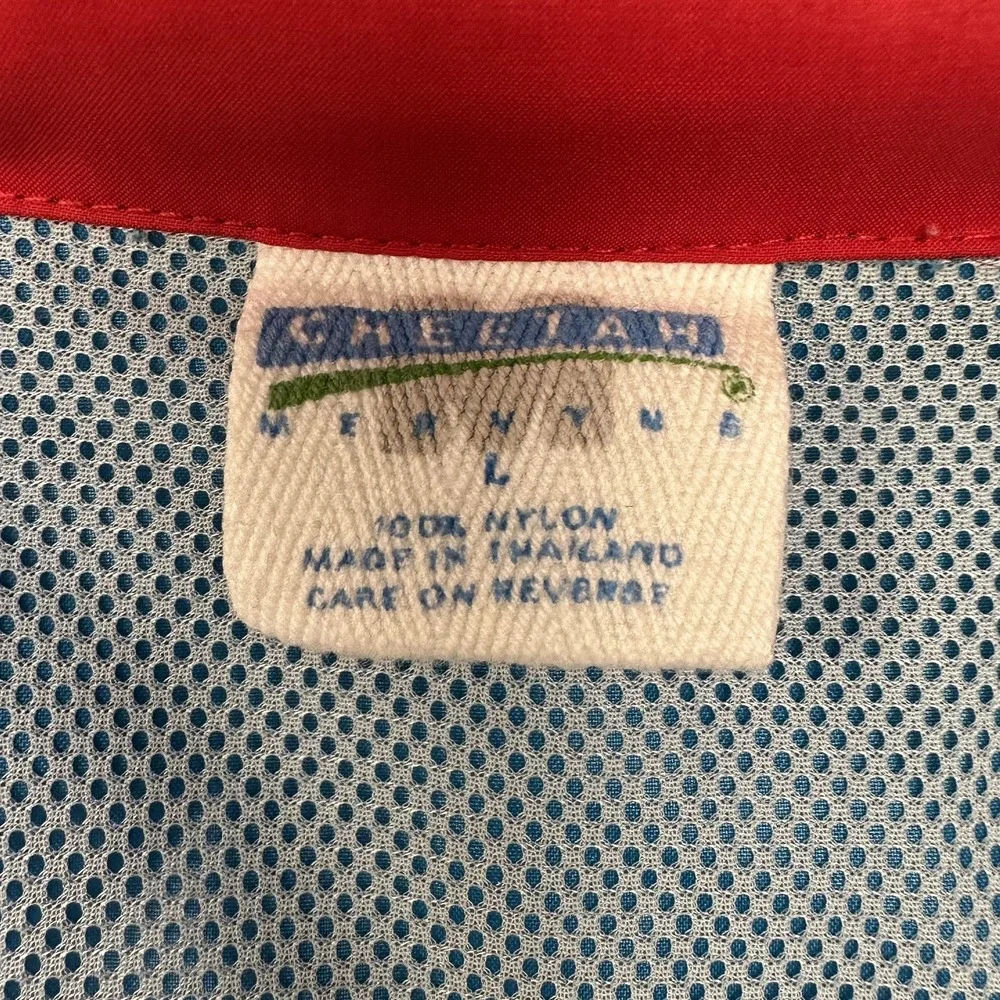 VTG 90s Cheetah Mervyns Windbreaker Jacket Mens L Blue Red Colorblock Hood Retro